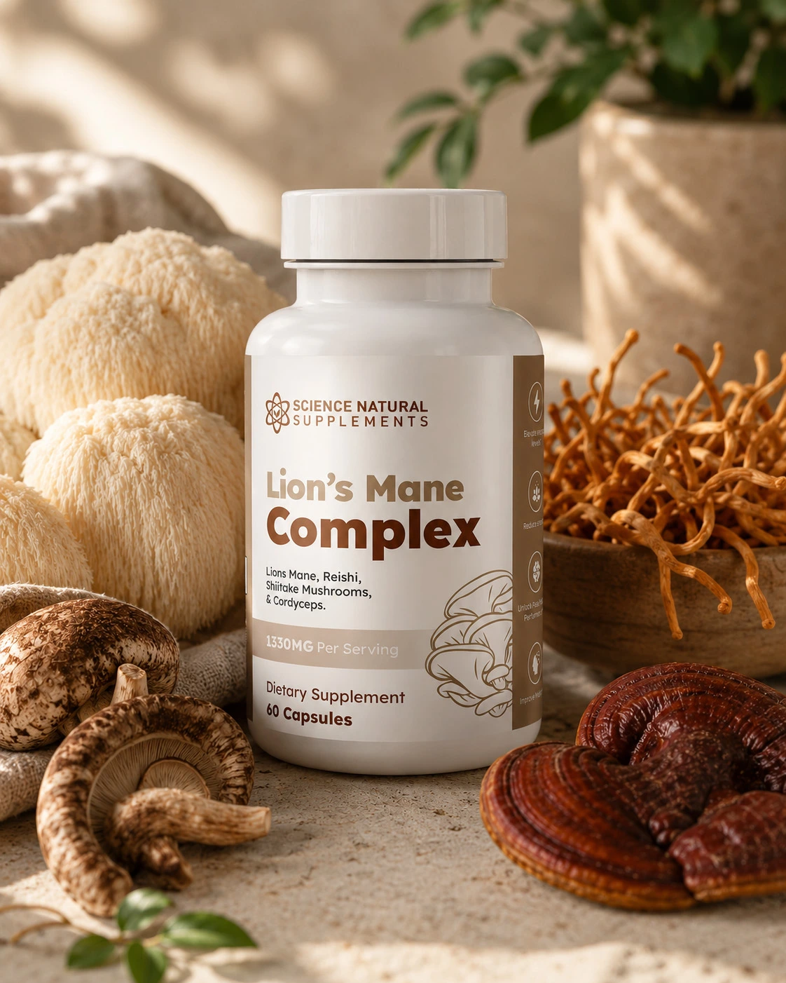 lions mane capsule and mushroom